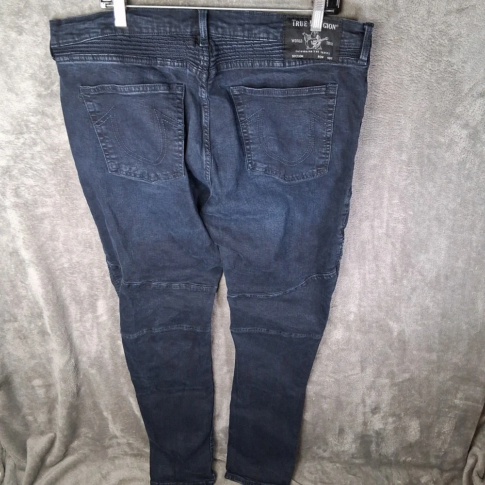 True Religion Rocco Moto Jeans Nen Size 40x34 Blue Slim Fit Stretchable Casual